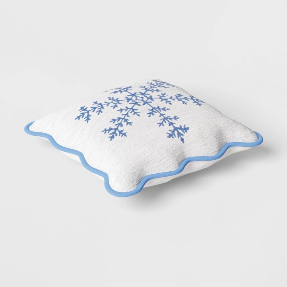 Woven Snowflake Square Throw Pillow with Scalloped Trim Blue/Ivory - Picture 2 of 3